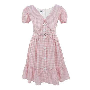 Rochie midi cu model gingham si guler supradimensionat Luna - Alb/Roz pal