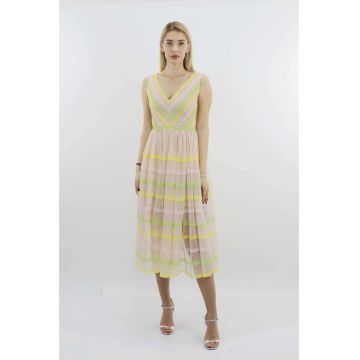 Rochie midi de seara din tul si dantela ENID - Roz deschis