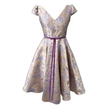 Rochie midi din brocart Carla - Violet/Bej deschis