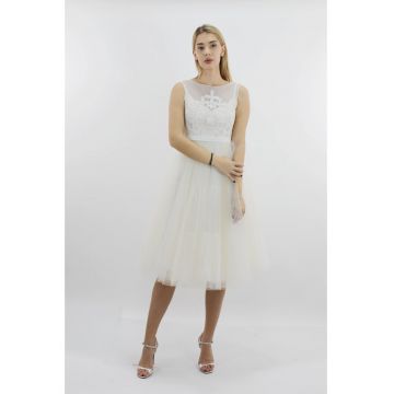 Rochie midi din tul alb si nude LIA