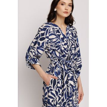 Rochie midi imprimată cu cordon și volan
