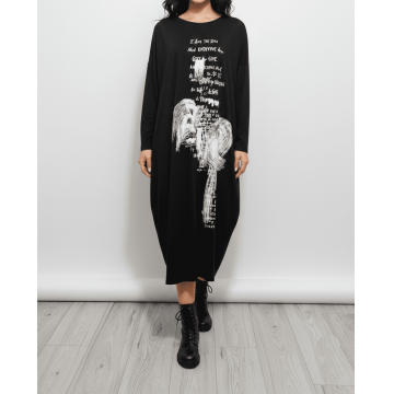 Rochie Midi Neagră, Design contemporan cu imprimeu