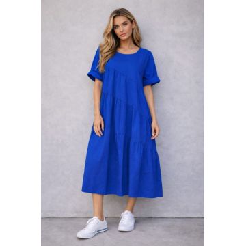 Rochie midi oversized din poplin de bumbac ,   stil lejer natural, albastru electric