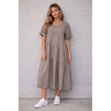 Rochie midi oversized din poplin de bumbac ,   stil lejer natural, bej inchis