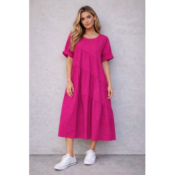 Rochie midi oversized din poplin de bumbac ,   stil lejer natural, fucsia