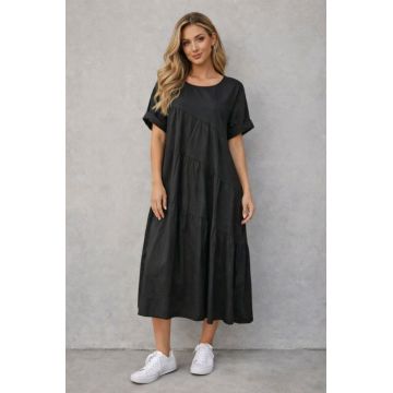Rochie midi oversized din poplin de bumbac ,   stil lejer natural, neagra