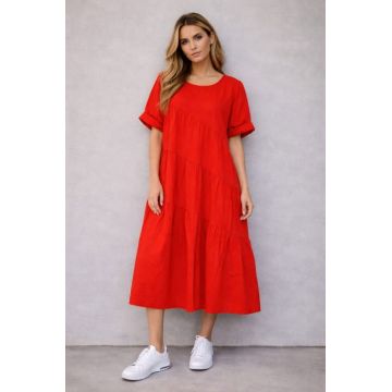 Rochie midi oversized din poplin de bumbac ,   stil lejer natural, rosie