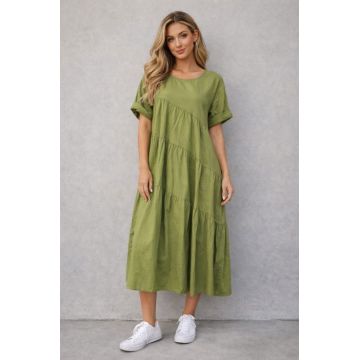 Rochie midi oversized din poplin de bumbac ,   stil lejer natural, verde deschis