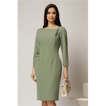 Rochie midi verde fistic cu nasturi decorativi