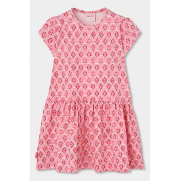 Rochie mini cu model floral - Alb/Rosu inchis/Rosu stins