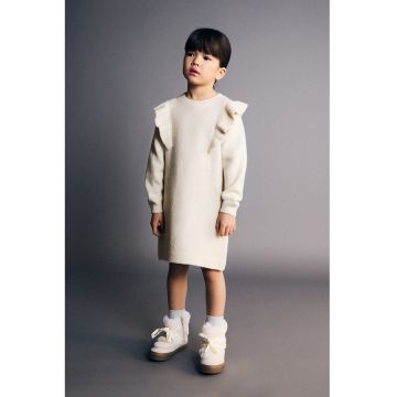 Rochie-pulover din lurex cu volan - Crem