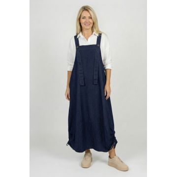 Rochie sarafan lunga cu bretele si snur reglabil, din denim