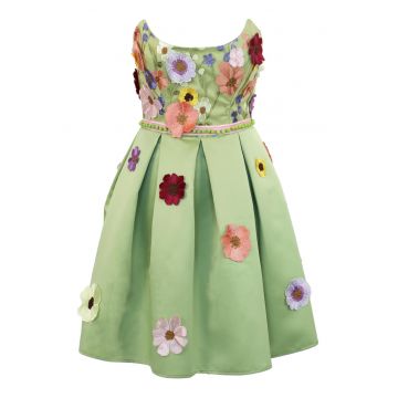 Rochie scurta vernil deschis cu flori 3D ZOE