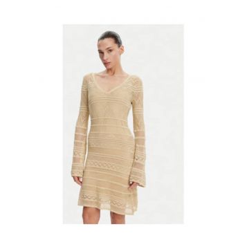 Rochie tricotata cu maneci lungi si decolteu in V