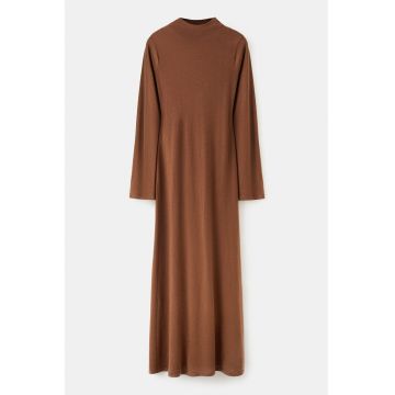Rochie uni midi din amestec de lana - Maro