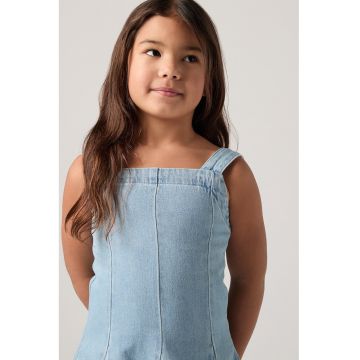 Sarafan din denim cu decolteu patrat Godet - Albastru deschis