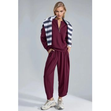 Set doua piese  jerseu - guler cu fermoar - rosu burgundi - Visiniu