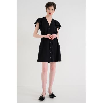 Rochie-camasa scurta din amestec de lyocell - Negru