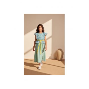Rochie cu aspect 2 in 1 - Albastru pastel/Verde pastel