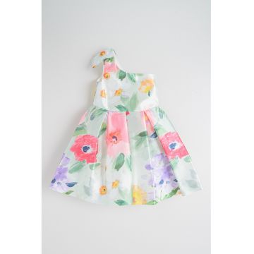 Rochie cu aspect 2in1 si decupaje - Fucsia/Verde menta