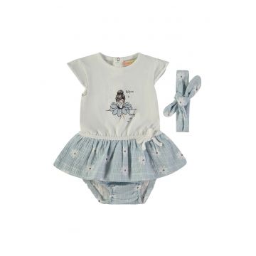 Rochie cu chiloti si bentita - Albastru pastel/Gri deschis