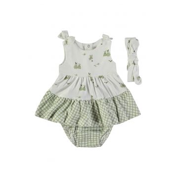 Rochie cu chiloti si bentita - Gri deschis/Verde sparanghel