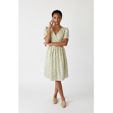 Rochie cu decolteu in V si nasturi decorativi Geri - Multicolor