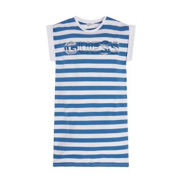 Rochie cu dungi si logo brodat - Alb/Albastru