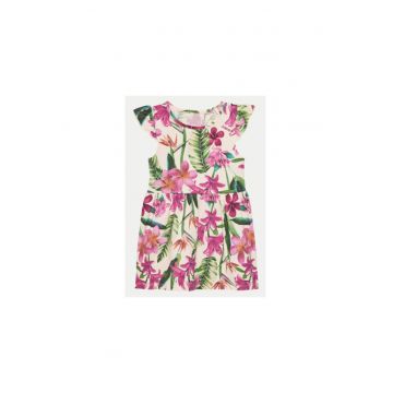 Rochie cu imprimeu floral si maneci scurte