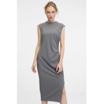 Rochie cu maneci scurte si slit lateral - Gri