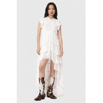 Rochie cu volane si termiinatie asimetrica Shaela - Alb