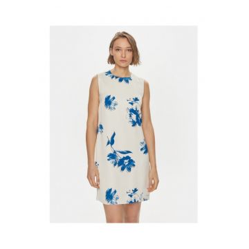 Rochie dama  alb - vara - flori albastre