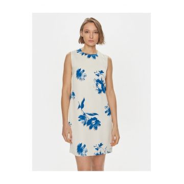 Rochie dama  alb - vara - flori albastre