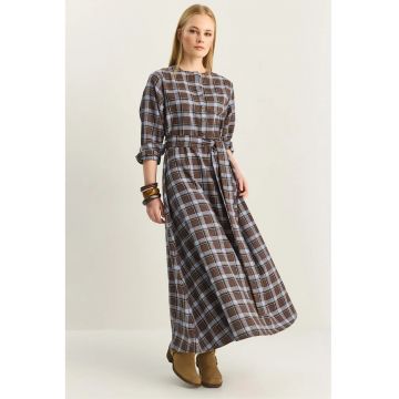 Rochie dama  carouri - maro - bumbac