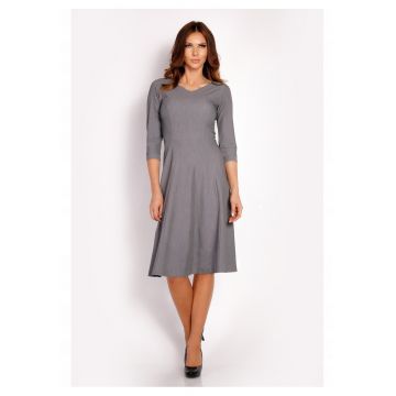 Rochie Dama -  L014 - Trapez - Eleganta - Maneci 3/4 - Croiala Evazata - Lungime Mini - Tesatura Confortabila cu Vascoza si Elastan - Fason Clasic - Ideala Iesiri - Gri