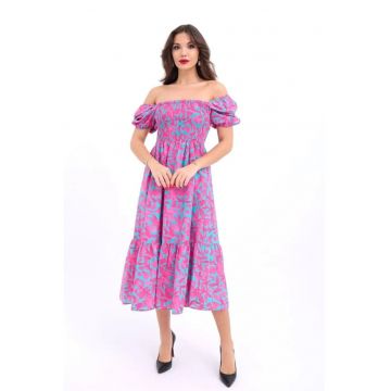 Rochie dama midi  florala - multicolor - bumbac