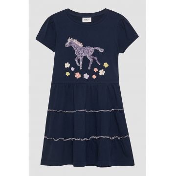 Rochie de bumbac cu paiete - Bleumarin