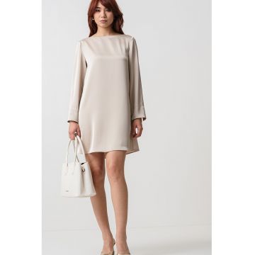 Rochie de satin cu croiala in A - Maro camel