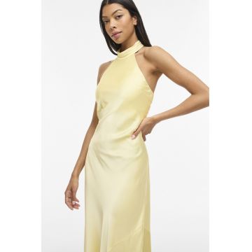 Rochie de satin fara maneci cu decupaj pe spate - Galben deschis