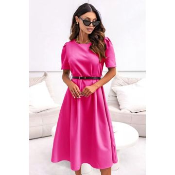 Rochie de vara ZALIA, croi bufant si curea subtire, Roz Fucsia, Marimea S/M