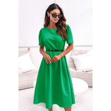 Rochie de zi ZALIA, cu maneca bufanta si curea subtire, Verde, Marimea S/M