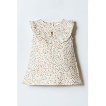 Rochie din amestec de bumbac cu model floral - Alb fildes/Maro deschis/Verde aquamarin