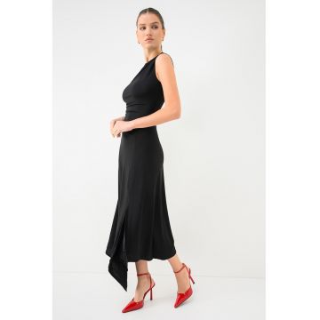 Rochie din amestec de lyocell cu slit lateral - Negru