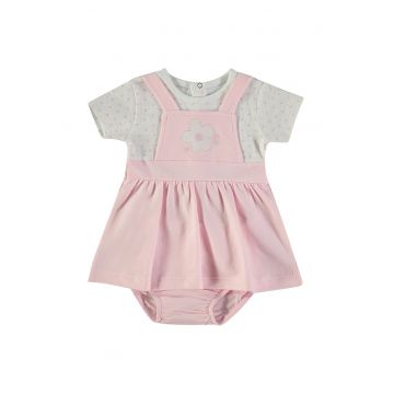 Rochie din bumbac cu chiloti - Gri deschis/Roz pastel