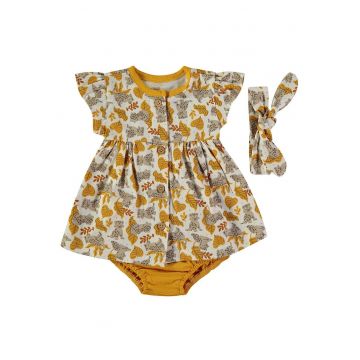 Rochie din bumbac cu chiloti si bentita - Bej/Ocru