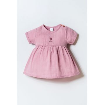 Rochie din bumbac cu logo - Roz prafuit