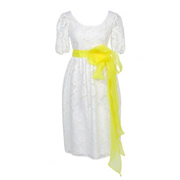 Rochie din dantela cu aplicatie florala Ilinka - Galben/Alb optic