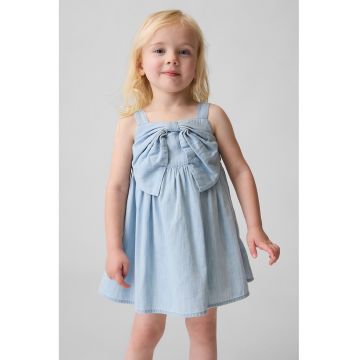 Rochie din denim cu design funda - Albastru pal