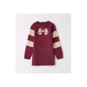 Rochie din tricot cu imprimeu pentru fetite -  0.7360 - Visiniu