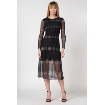 Rochie din tul cu model cu mandale Kingstone - Verde/Negru/Coral